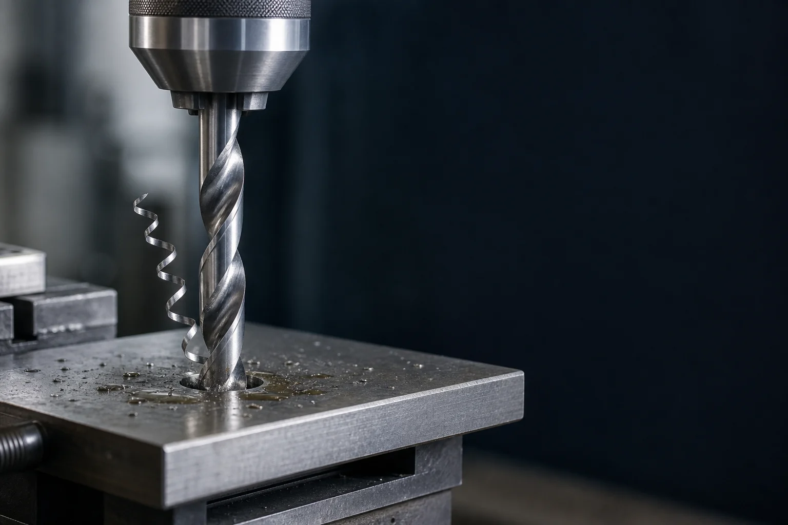 Metal iş parçasında temiz delik açan parlak HSS matkap
